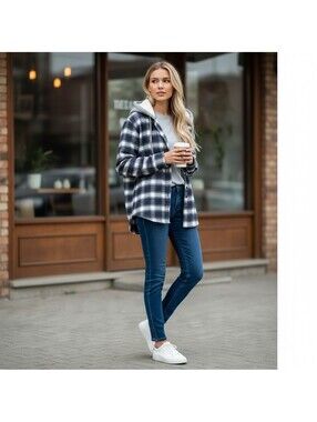 Ciso‎ Plaid Collection Sherpa Lined Hooded Flannel Shirt Jacket Women's Size L